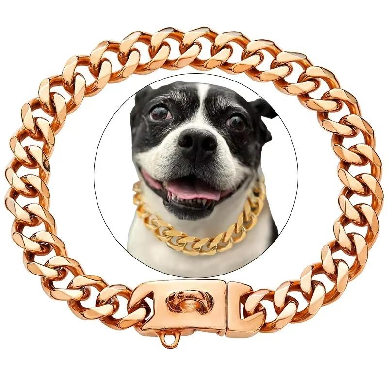 Titanium Steel Dog Chain Collar Harnesses 15mm Stainless Steel Gold Collar 19mm Silver for Small Dogs Pet Products Supplies