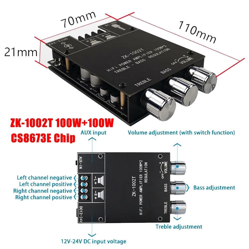 ZK-MT21 Amplifier Bluetooth 5.0 Subwoofer Amplifier Board 2x50W+100W 2.1 Channel Power Bass AMP AUX Audio Stereo Bass Amplifier