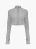 Damen einfarbiges geripptes Zweiteiler-Set: Reißverschluss-Cardigan-Top & High-Waist-Schlaghosen-Anzug für Herbst/Winter.