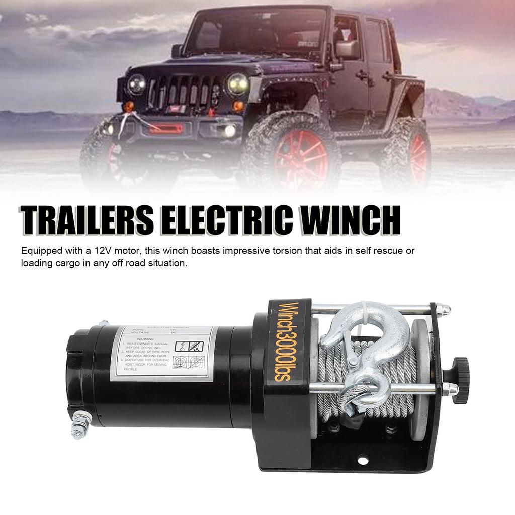 12V 3000lbs Load Bearing Electric Winch Kits Strong Torsion 1KW Trailers Towing Load Up Winch for Off Road Vehicles