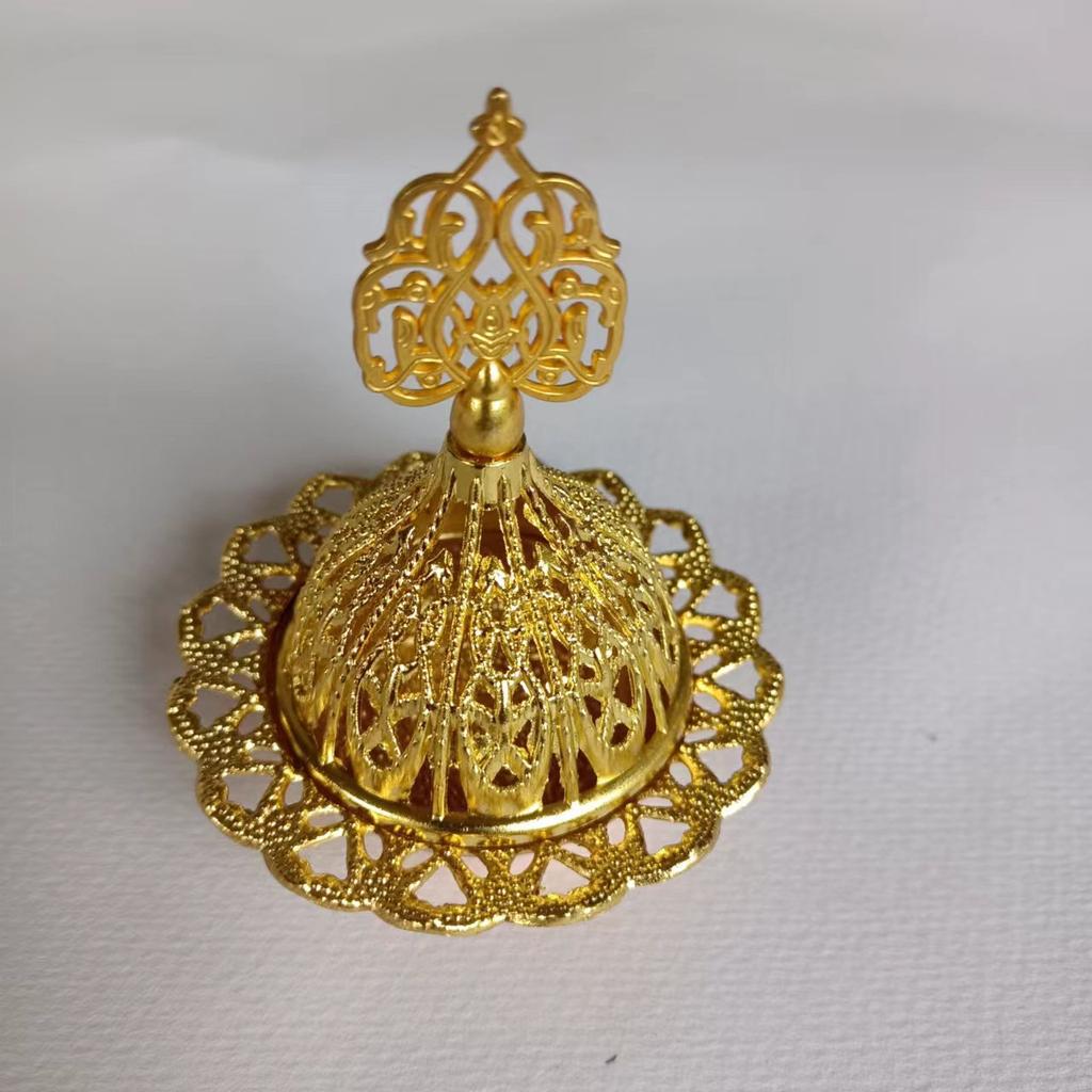 Golden Middle Eastern Arabic Incense Burner with Intricate Hollow-Out Design — Metal Aromatherapy Incense Burner for Cone Incens