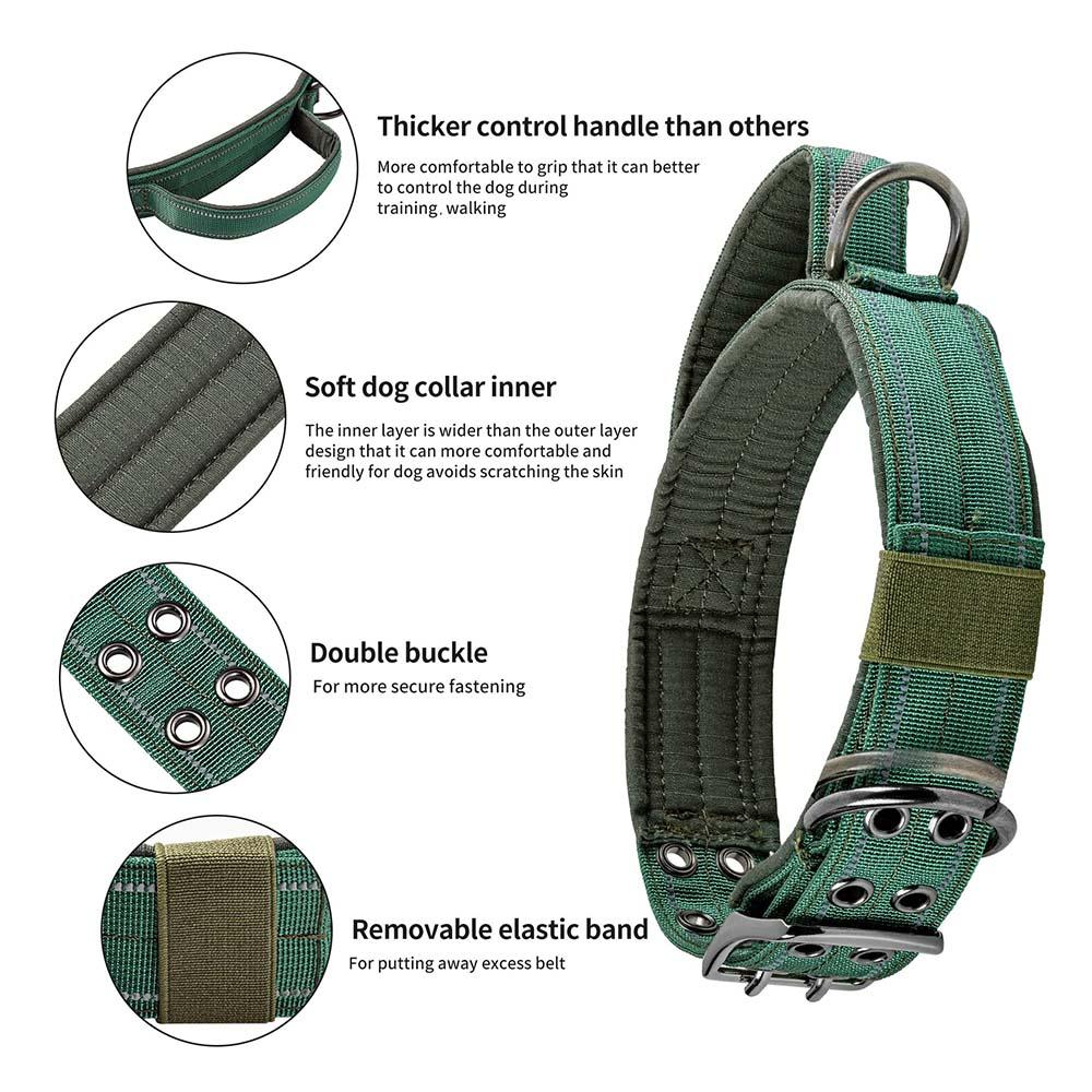 Collare tattico per cani resistente con design a doppia fibbia - Collare per cani di grado militare con maniglia per cani di taglia media e grande