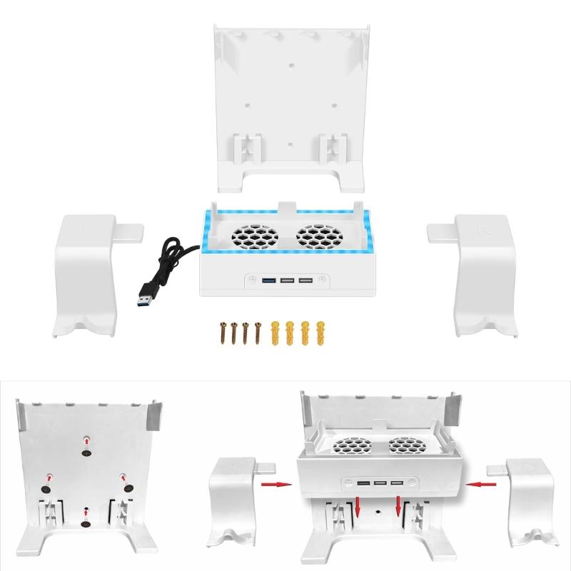 Wall Mount Bracket Built-in Cooling Fan Controller Holder Stand with LED Lighting USB Output for XB Series S Host