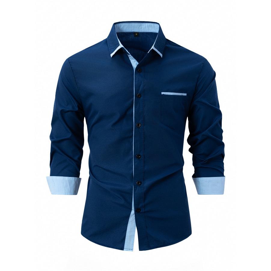 Men Top Spring Autumn Casual Business Shirt White Black Blue Loose Classic Shirts Lapel Neck Long Sleeve Shirts
