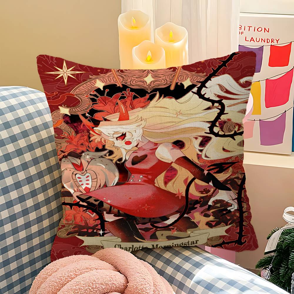 C-Charlie H-Hazbin Pillow Covers Cartoon Sofa Decorative Home Double-sided Printing Short Plush Cute Cushion Cover