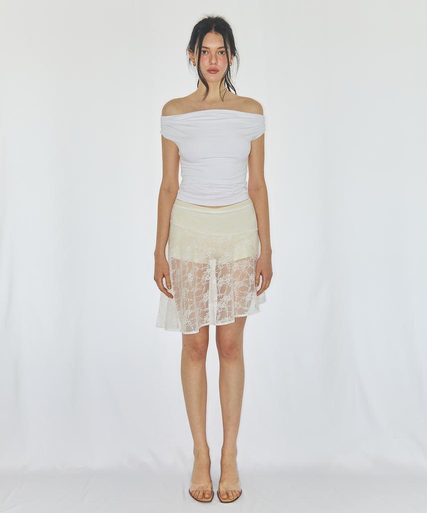 Yuhili Mesh Lace Skirt / White