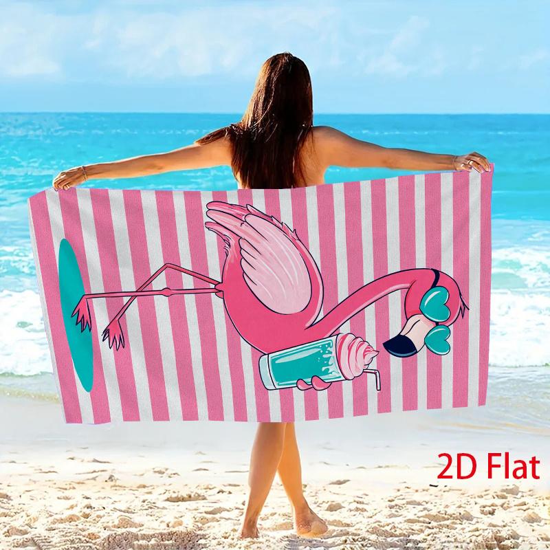 Lustige Flamingo-Herzbrillen Getränk Rosa gestreiftes Strandtuch, Weiche Mikrofaser für Schwimmen Reisen
