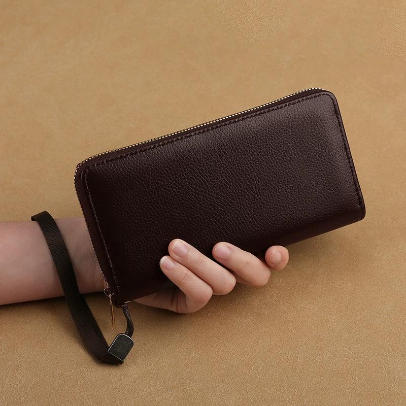 Men's PU Leather Long Wallet With Zipper Coin Purse Pocket Money Clip Clutch Vintage Large Capacity Male Short Money Purse Card Holder