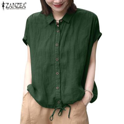 Women Casual Turn Down Collar Short Sleeve Summer Blouse