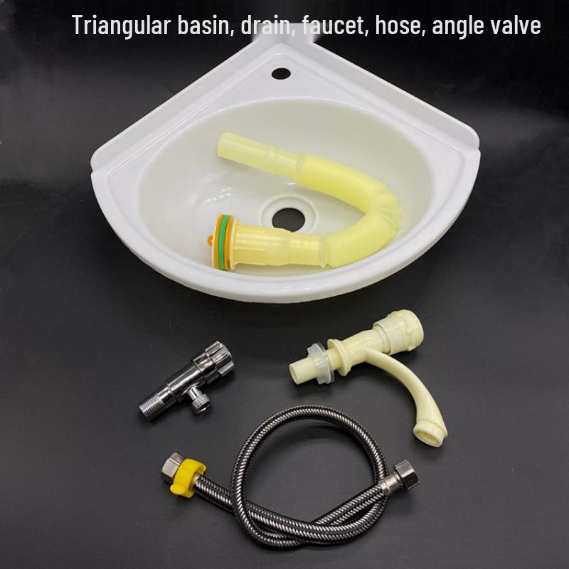 Kompaktní trojúhelníkové umyvadlo na rohové stěny pro malé prostory, byty nebo balkony