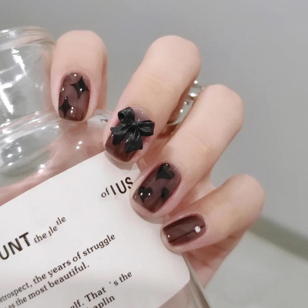 Ice Clear Heart Bow Star Rhinestone Wearable Nail Stickers - Detachable False Nails