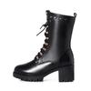 Women Boots Winter Mid-calf Boots Studded Women Marton Boots Genuine Leather Large Size Wool Warm Motorcycle Boots
