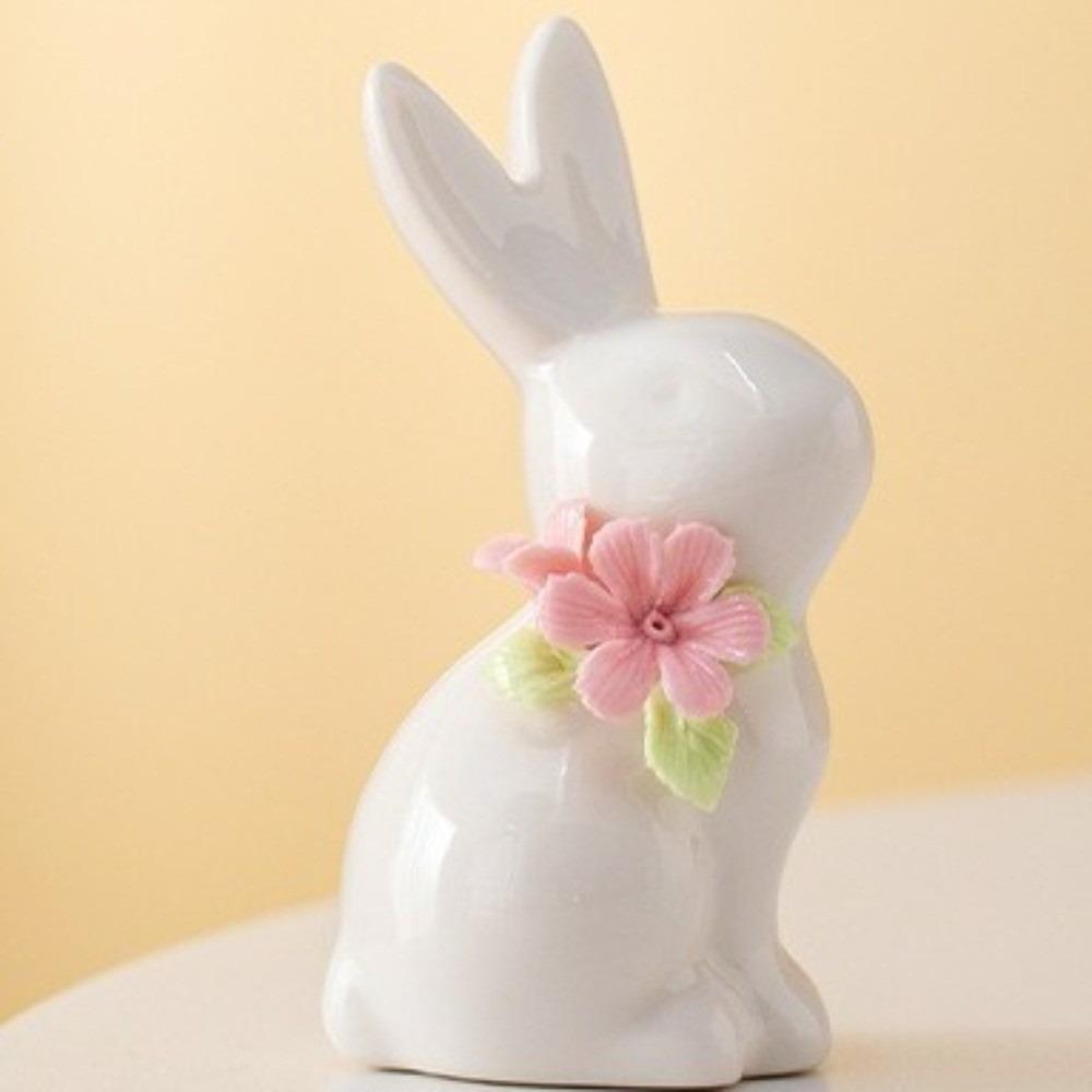 

Статуетка Кролика з Квітковим Дизайном Кераміка Керамічна Прикраса Милі Фігурки Кроликів Офісний Настільний Орнамент 5