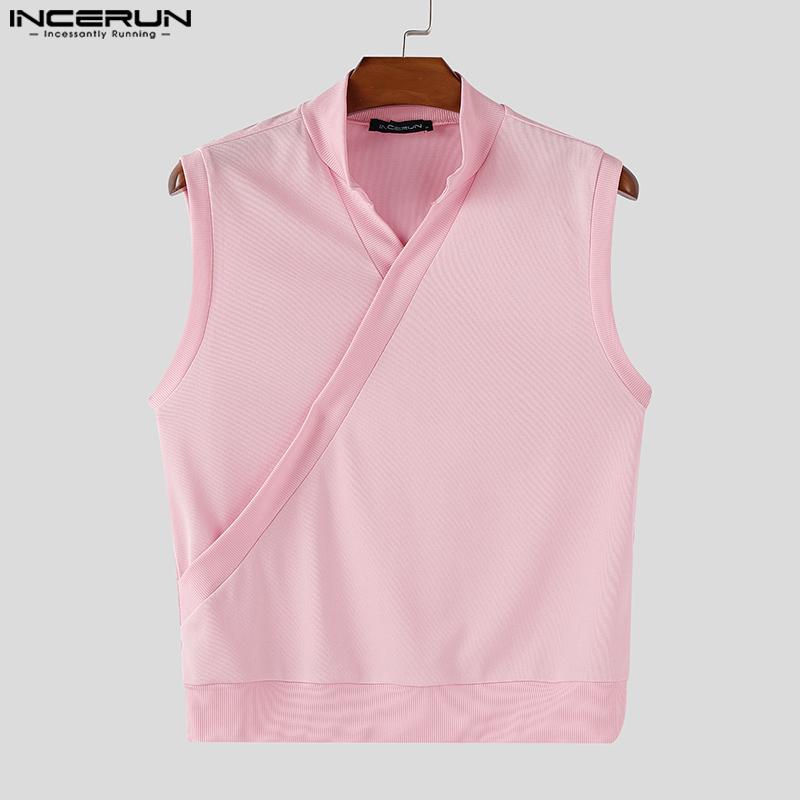INCERUN Men Stand Neck Sleeveless Solid Casual Loose Tank Tops