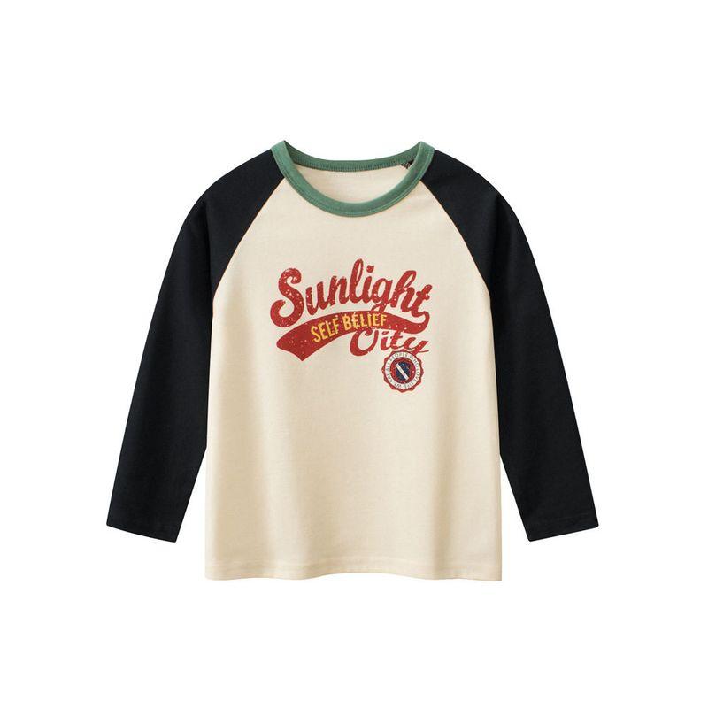 27Kids Children s Clothing Boy s Long-Sleeved T-shirt Spring and Autumn Children s Bottoming Shirt Clothes Baby Boy Pure Cotton Letter Jacket 3575 Rice Apricot/Black 90