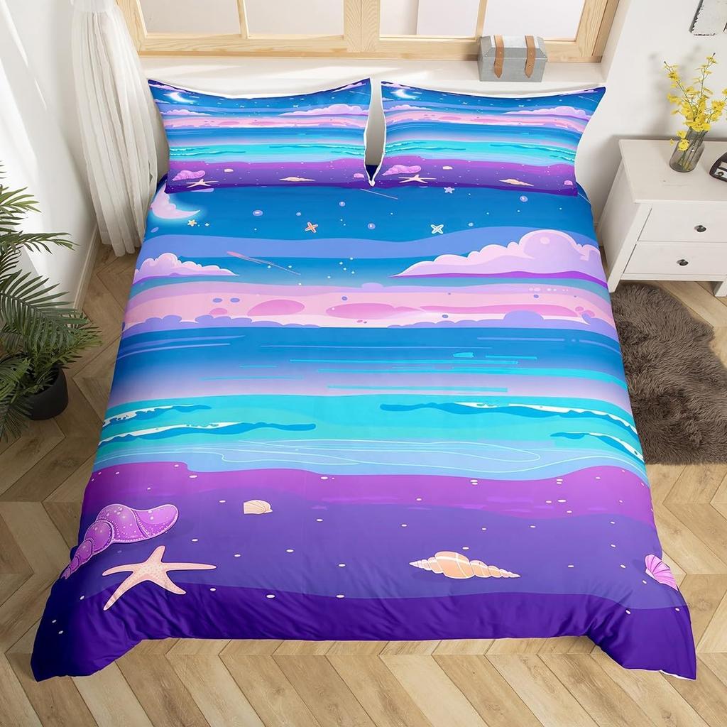 Poszewka na kołdrę Gwiazda Morska Twin Urocze Stworzenia Morskie Komplet Pościeli Tropikalna Plaża Druk Muszli Morskich Poszewka na Kołdrę z Poszewką na Poduszkę