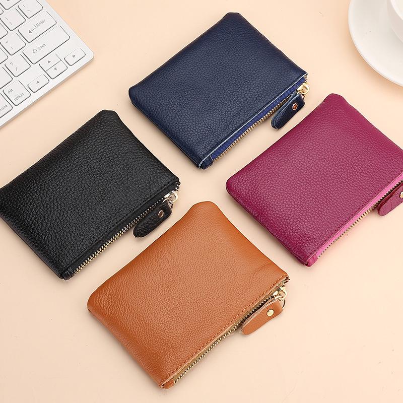 Leather Change Bag, Men's and Women's Card Bag, Soft Leather Mini Coin Bag, Key Storage Bag, First Layer Cowhide Zipper, Small Wallet.