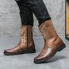 Módní Vintage Hnědé vyšívané westernové boty Muži Nové Příchody Outdoor Pánské Vysoké kožené boty Pohodlné Zipy Kovbojské boty pro muže