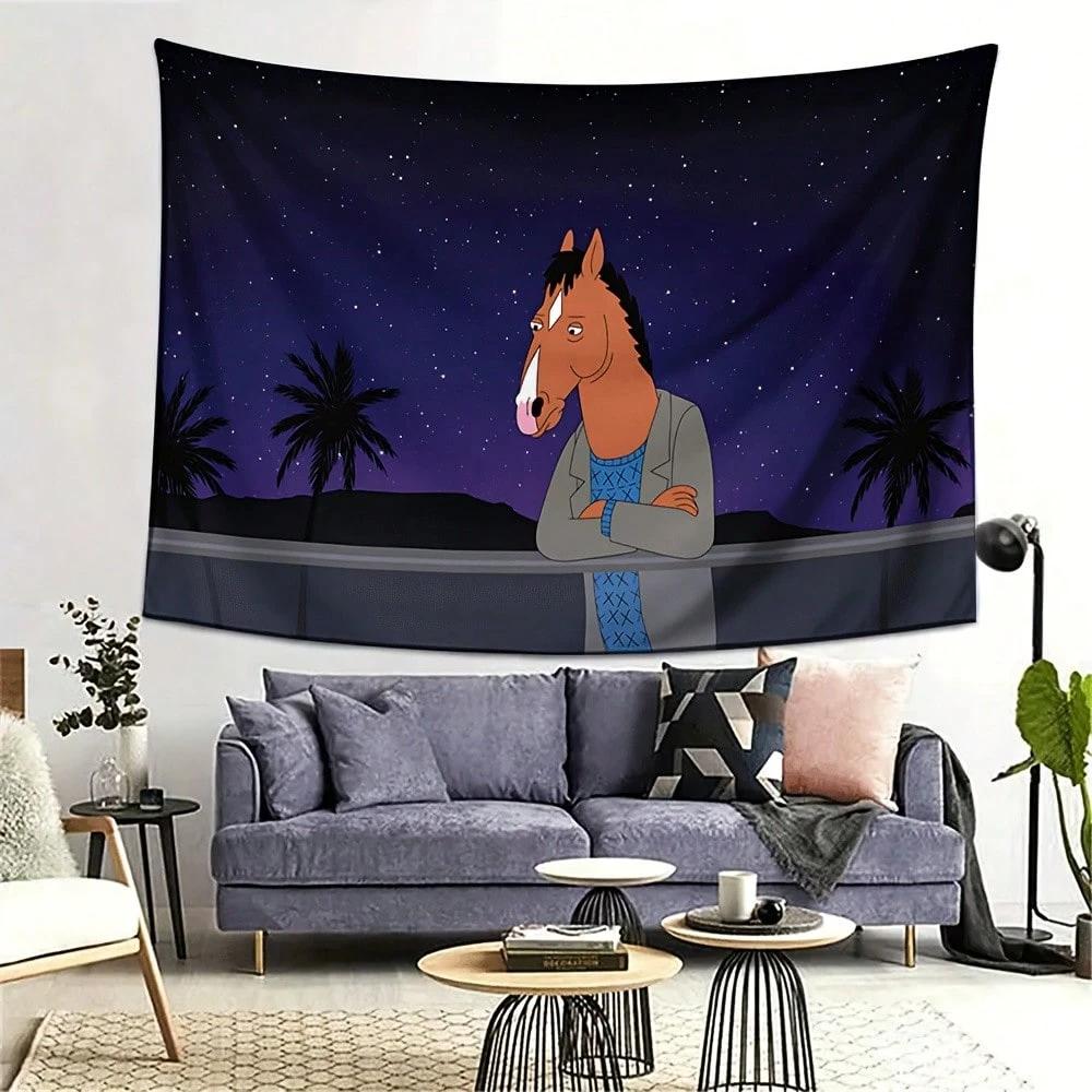 1 Stück Bojack Horseman Sternennacht Polyester Wandteppich 2D Flache Wanddekoration Für Schlafzimmer Wohnzimmer - Anime Fan Heimgeschenk