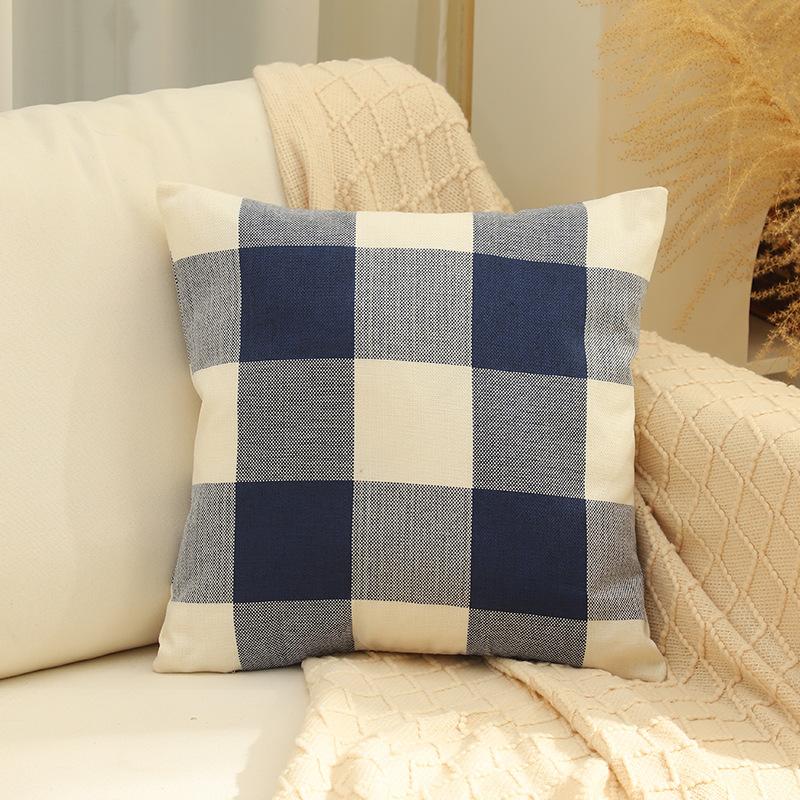 New Plaid Sofa Pillow Case Simple Home Classic Contrasting Color Pillow Ins Style Linen Bedside Pillow