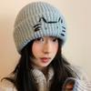 Cute Cat Embroidery Blue Knitted Women's New Sweet and Versatile Face Small Warm Ear Protector Wool Hat