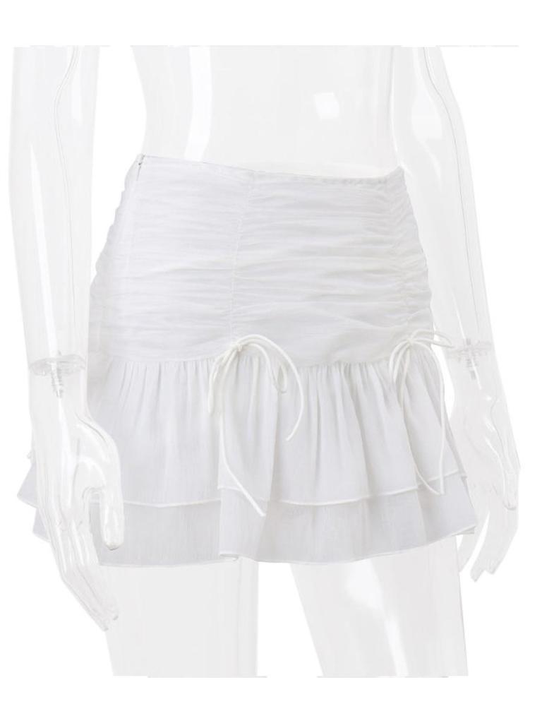 White Mini Skirt for Women Cute Sweet Style High Waist Mesh Splicing Ruffle Cake Skirt Y2k Clothing All-match Summer