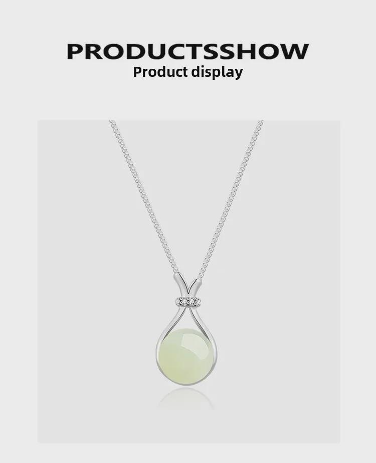 S925 Sterling Silver Jade Pendant Necklace - Elegant Women's Clavicle Chain
