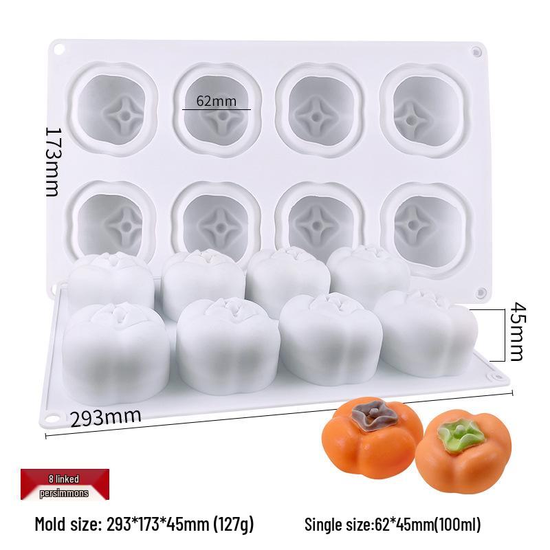 3D Fruchtmousse Silikon Kuchenformen: Birne, Apfel, Ananas, Pfirsich, Durian, Himbeere.