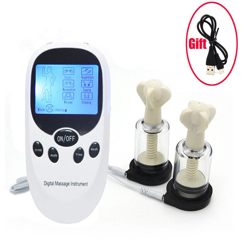Electric Shock Nipple Vacuum Sucker Pump BDSM Bondage Electric Stimulation Physiotherapy Breast Booster Adult Sex Toys for Women