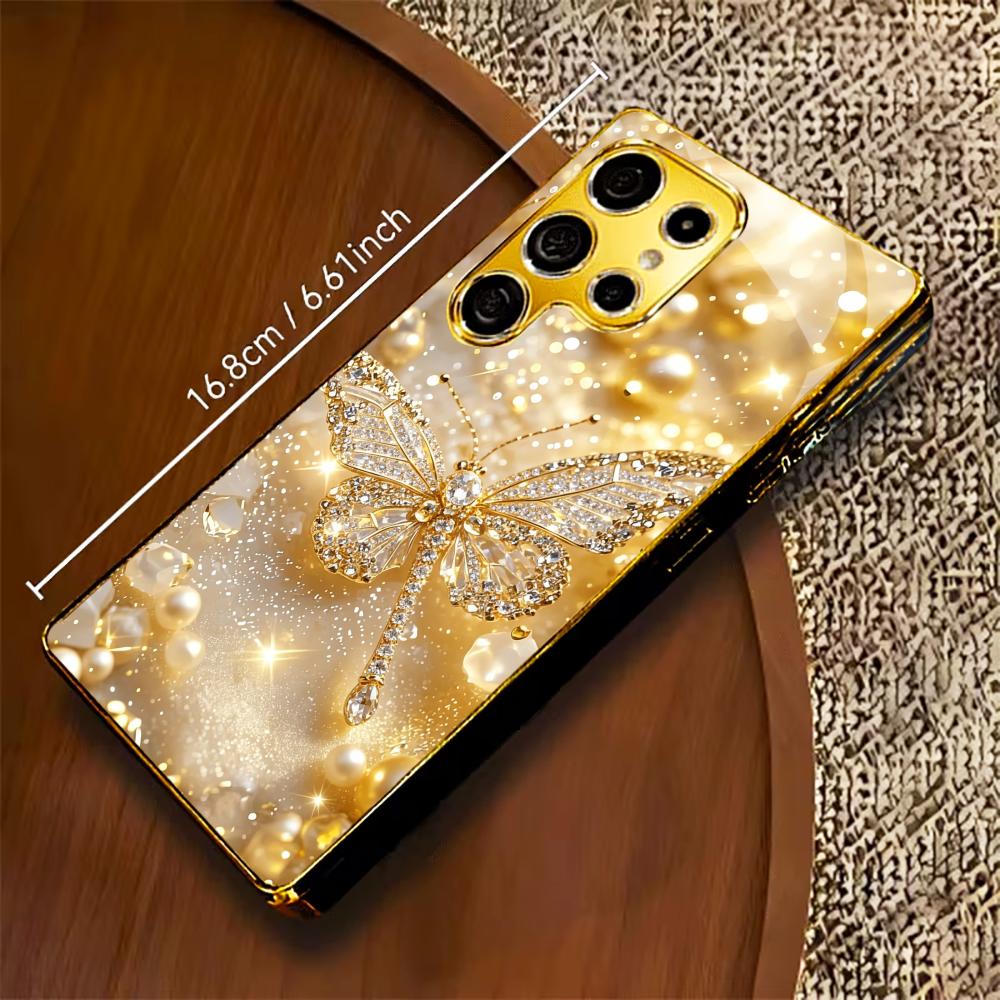 Trendy Diamond Dragonfly Phone Case Glass S26 Ultra Case S25 Ultra Case for Samsung Galaxy S26 S25 S24 S23 S22 FE Ultra Plus