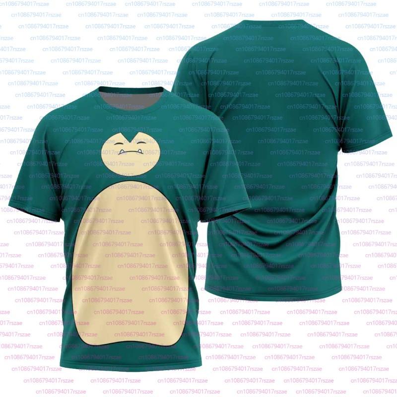 Pokemon Japanese Anime Pikachu Snorlax Boys Short Sleeve T-Shirt Pocket Monster Cartoon  3D Print Summer Men's Breathable Tops