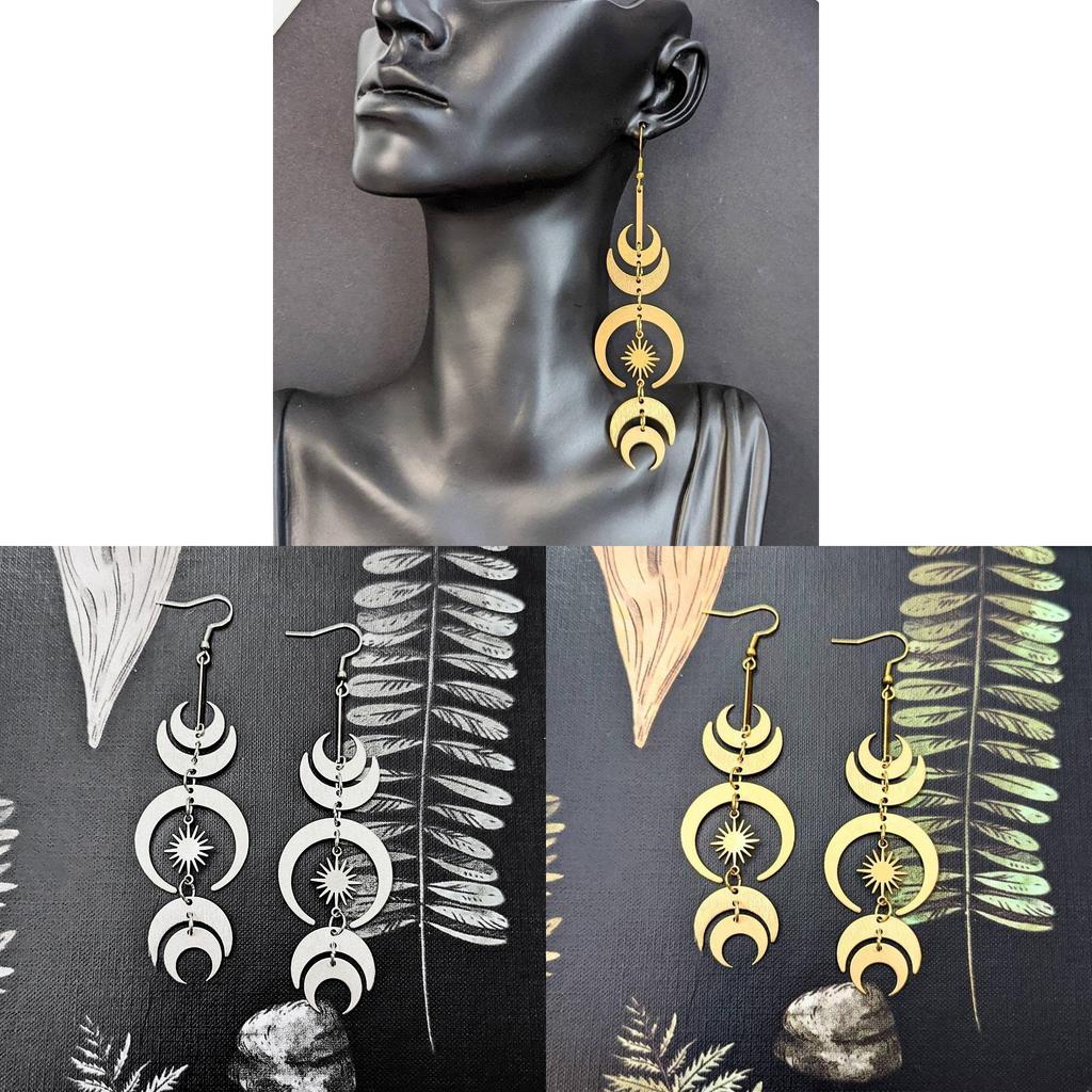 Moonphase Declaration Earrings With Geometric Alloy Design For Women Fall