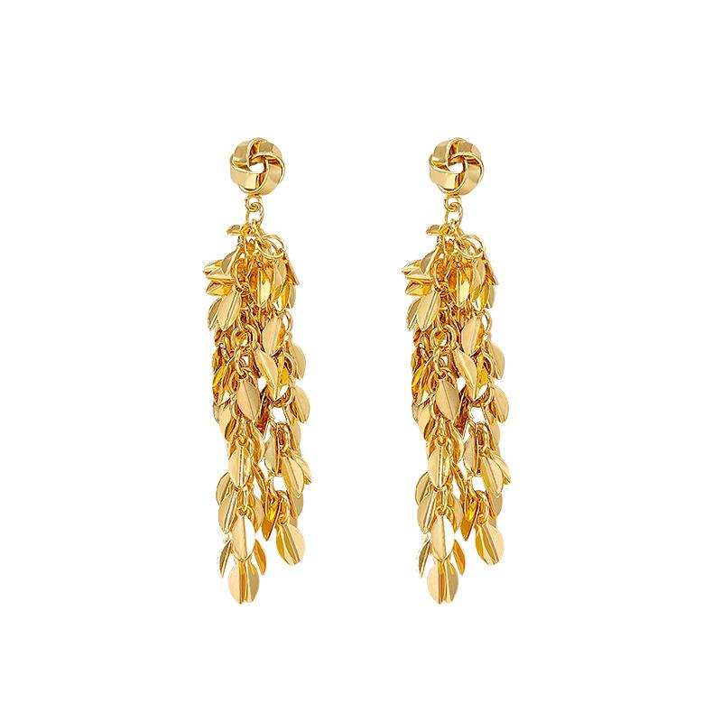 Spring and Summer Gold Wheat Ear Fringed Earrings Women's High-end Sense Cold Wind Personalized Long Stud Earrings New Exaggerated Earrings