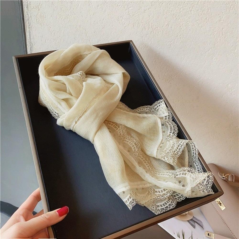 Elegant Cotton Linen Scarf Lace Edge Women's Shawl Versatile Silk Scarf  for Women