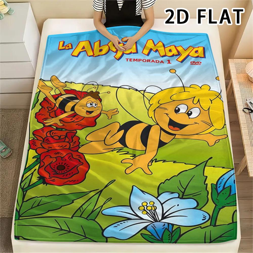 1Pc Bees and Maya Print Flannel Blanket, High quality Comfortable for All Seasons, Home Decor, Warmth and Comfort, Perfect for Christmas Gifts