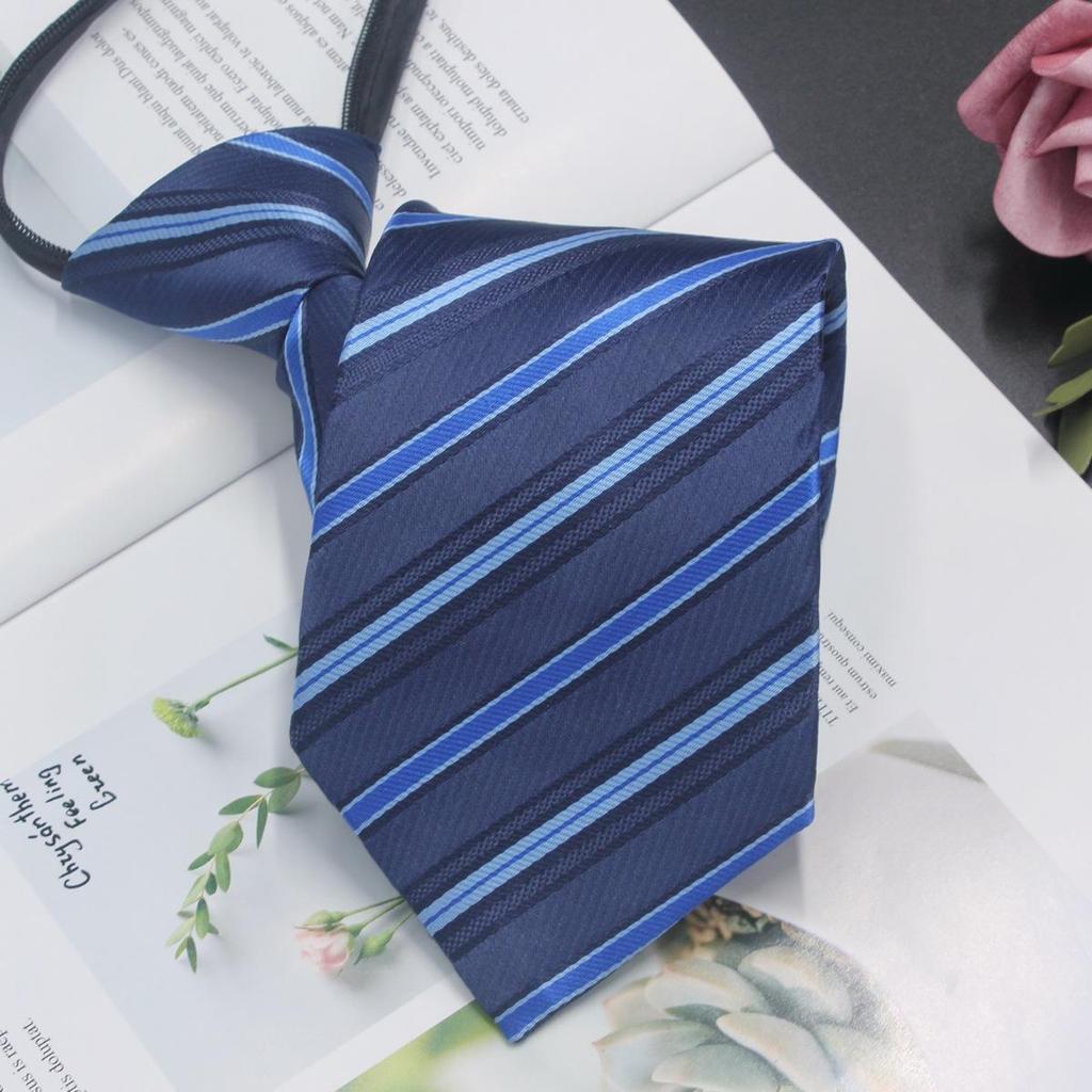 Gravata masculina com zíper para negócios, 8 cm, listras vermelhas e pretas