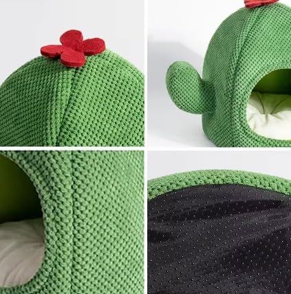 LLAMAS Cactus-Shaped Pet House, Cat Bed with Cushion for Small Dogs, Non-Slip, Breathable, Green