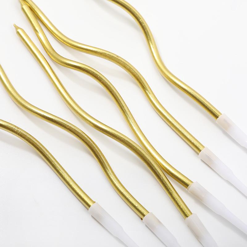 6Pcs/set Curved Cake Candles Gold-plated Colorful Birthday Cake Candle Cupcake Decorating Candle Wedding Party Decorative