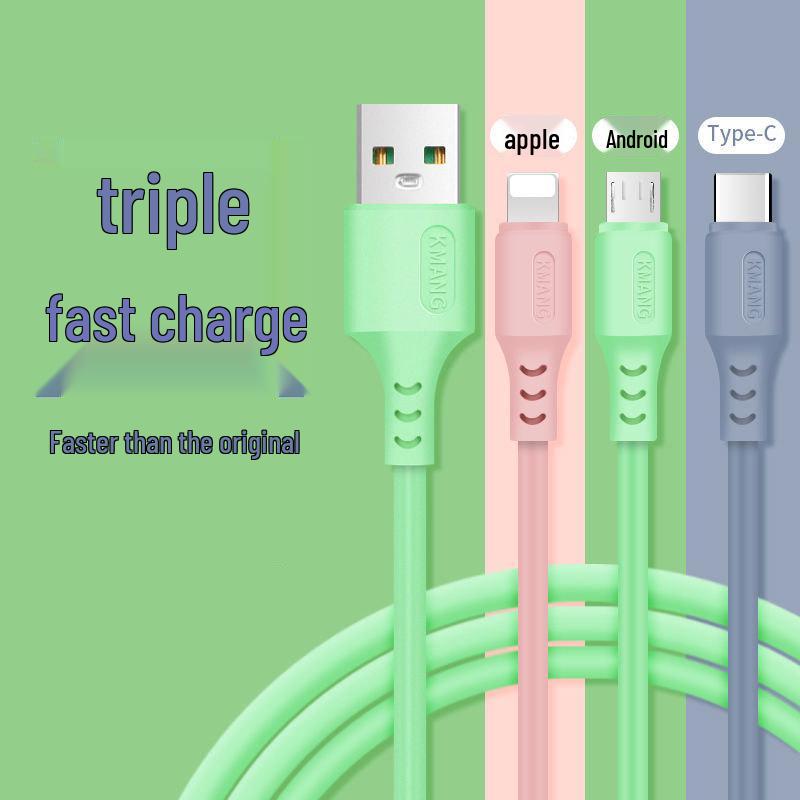 3m Liquid Silicone 3-in-1 Fast Charging Cable: Compatible with Apple, Android, Type-C