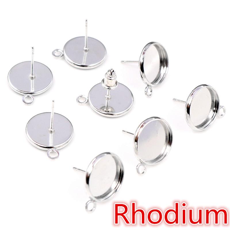 12mm 30pcs Rhodium Brone Gold Silver Plated Stainless Iron Earring Studs(with Ear Plug) Base,Fit 12mm Glass Cabochons