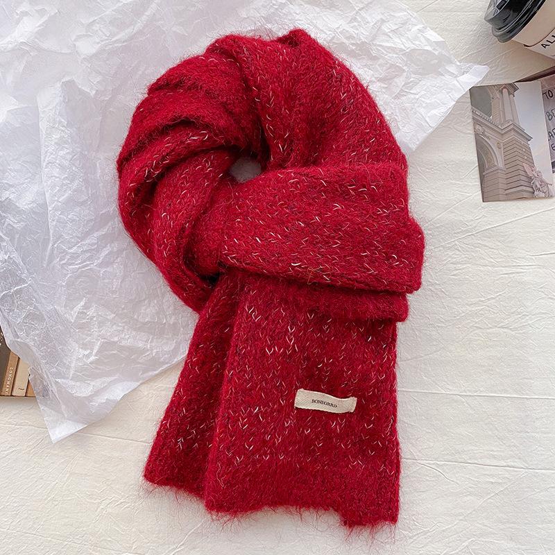 Wool color matching knitted small scarf women's winter warm student versatile wool couple scarf