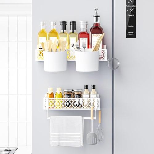 Powerful Magnetic 2025 Magnetic Condiment Storage Rack, Suitable for Refrigerators, Washing Machines, Kitchen and Bathroom Walls. Magnetic, Adhesive,