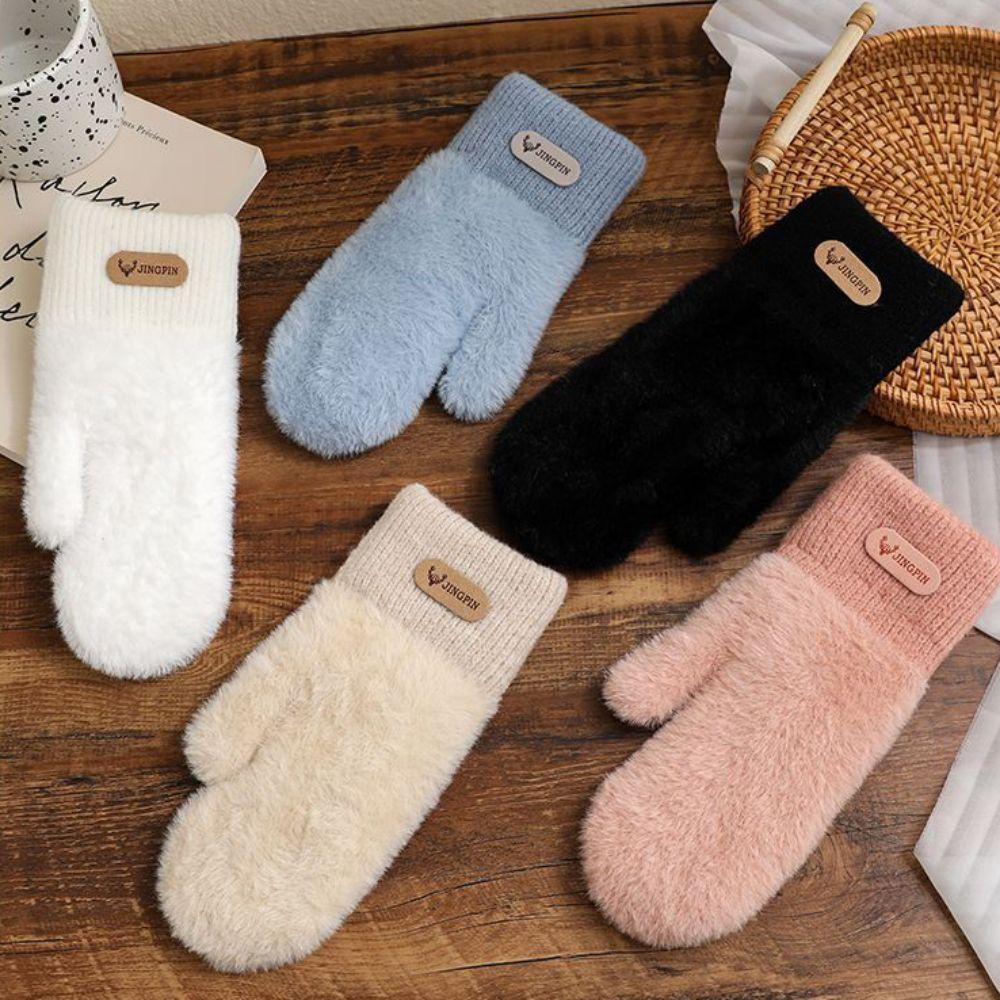 Solid Color Plush Gloves Warm Winter Gloves Cute Women Gloves  for Cold Weather