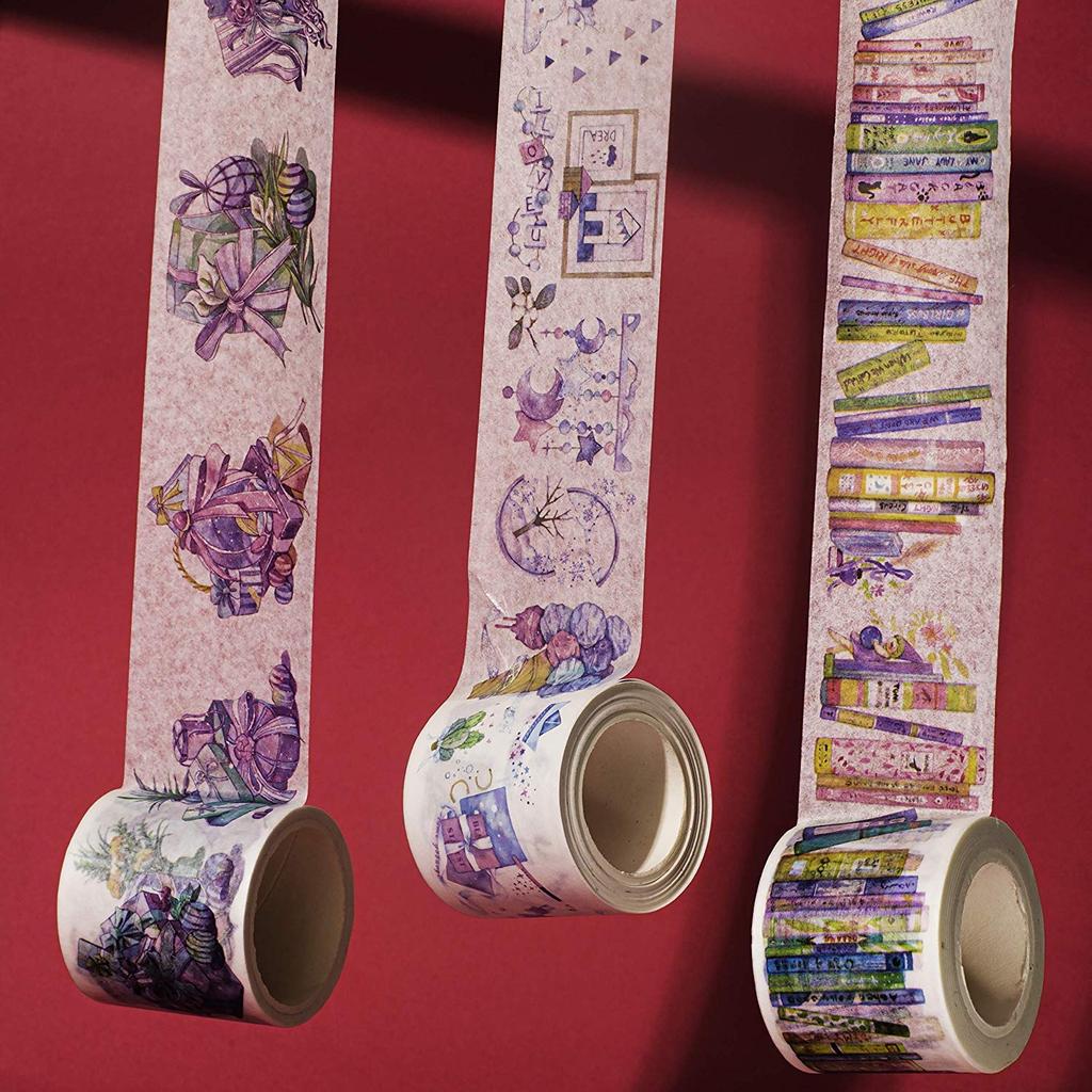 Navy Peony Colorful Book Line Washi Tape Set 30mm x Cute Japanese Decorative Tape Purple Adhesive Tape for Decorating and More Wide Washi Tape Roll