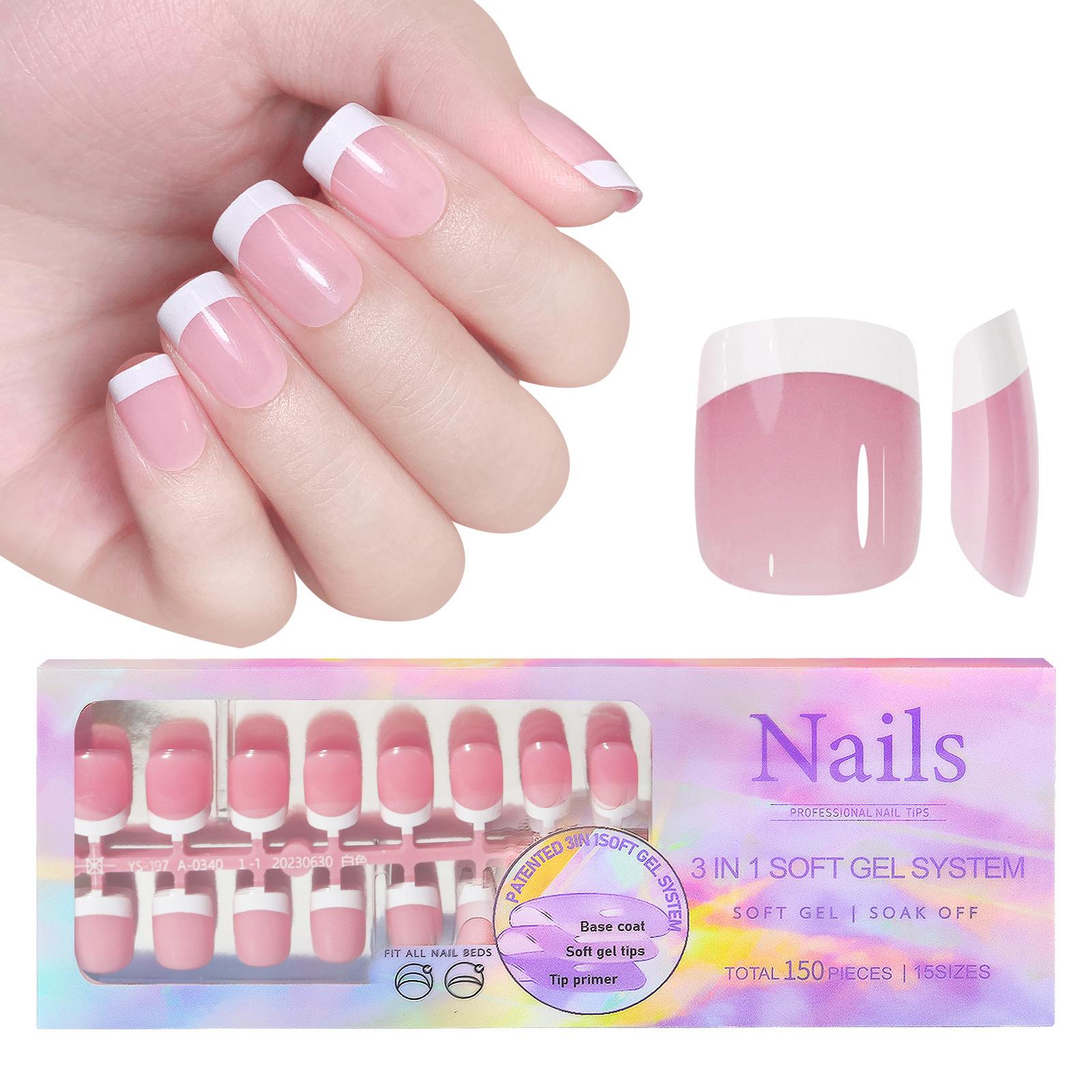 

Мягкие гелевые типсы для ногтей French Tip Press On Nails 14 размеров 3 в 1 X Coat Tips с предварительно нанесенным праймером и базовым покрытием C