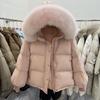 2024 Winter Women's Loose Fit Fur Collar Down Jacket with Knitted Sleeves - Petite Size