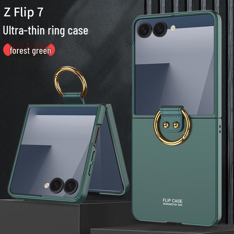 Samsung Z Flip7 Ultra-Thin Phone Case with Finger Ring, Large Window, Spray Paint Finish, Skin-Feel, Foldable Screen Protection