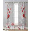 Christmas Red Xmas Ornament Snowflakes Grey Yarn Curtain Window Netting Curtains For Living Room Kitchen Sheer Sheer Fabric Curtains