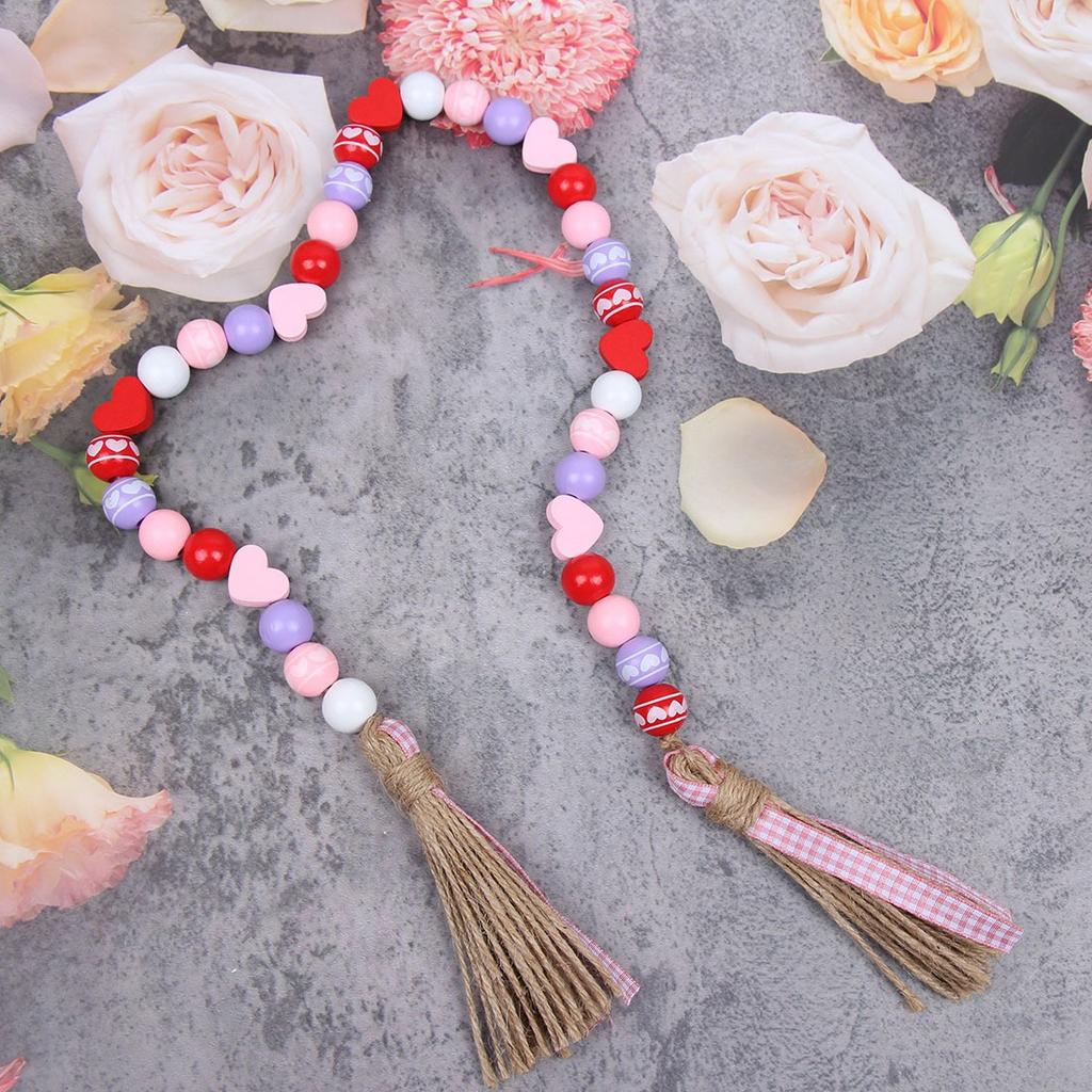 Valentine'S Day Love Wooden Beads Home Decoration Colorful Wooden Beads Wreath Accessories Diy Fringed Hemp Rope Wooden Beads String