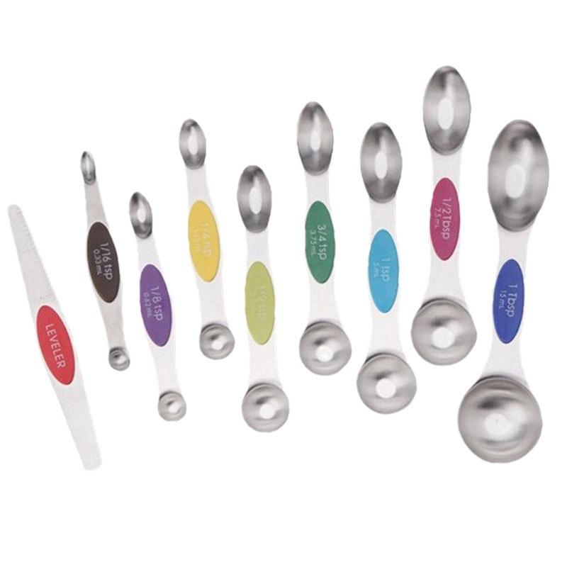Stainless Steel Magnetic Measuring Spoons: 9-Piece Double-Ended Set for Baking & Seasoning in Home Kitchen